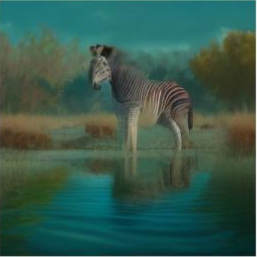 REPA: a zebra standing at the edge of a pond